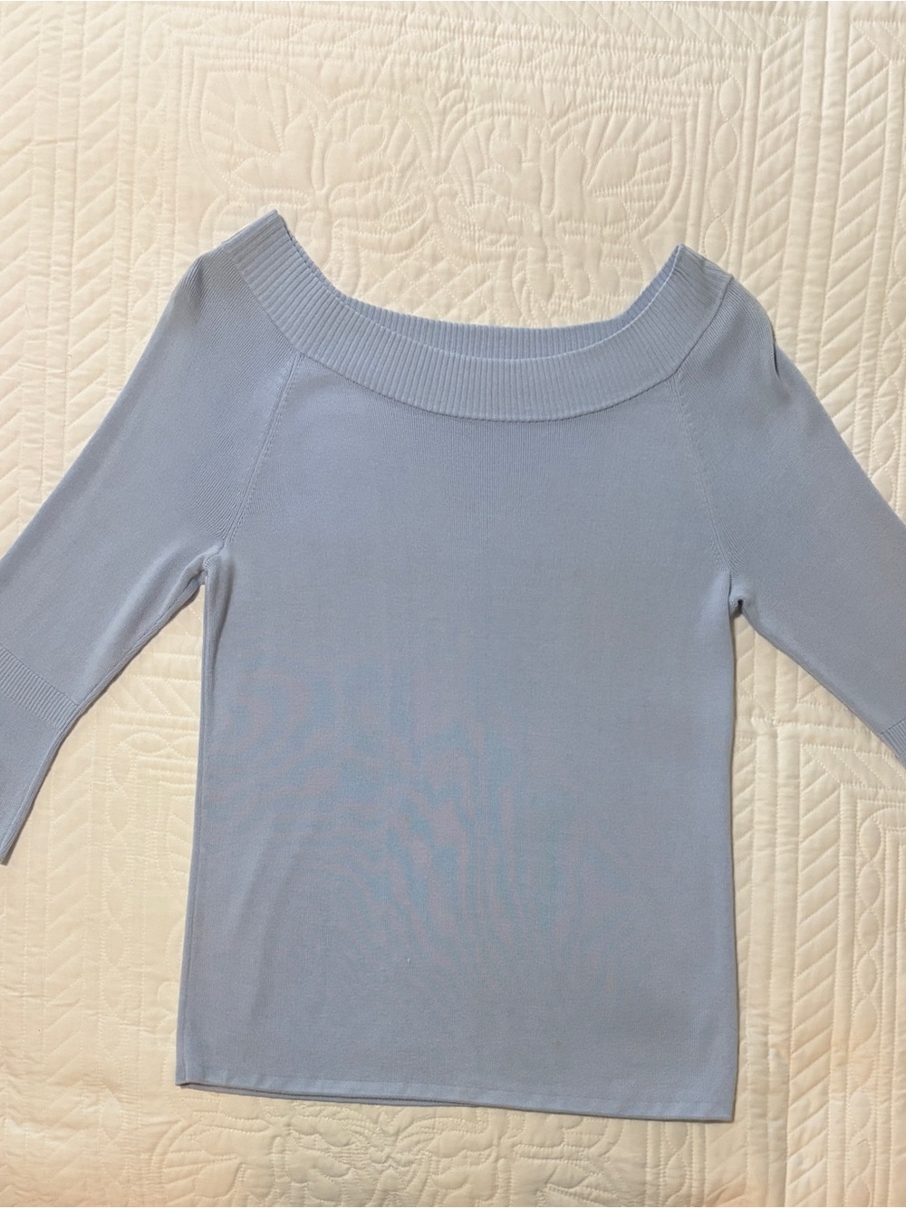 Talbots Light Blue Top with Bateau Neckline  and Flared Cuffs on Sleeves . SZ M